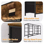 Cómoda para dormitorio con 6 cajones, cómoda ancha de tela para TV de 55" con marco de metal, tapa de madera, organizador de almacenamiento de tela para sala de estar