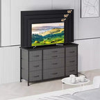 Cómoda para dormitorio con 6 cajones, cómoda ancha de tela para TV de 55" con marco de metal, tapa de madera, organizador de almacenamiento de tela para sala de estar