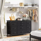 Cómoda para dormitorio con 6 cajones, cómoda ancha de tela para TV de 55" con marco de metal, tapa de madera, organizador de almacenamiento de tela para sala de estar