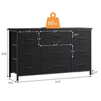 Cómoda para dormitorio con 6 cajones, cómoda ancha de tela para TV de 55" con marco de metal, tapa de madera, organizador de almacenamiento de tela para sala de estar
