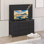 Cómoda para dormitorio con 6 cajones, cómoda ancha de tela para TV de 55" con marco de metal, tapa de madera, organizador de almacenamiento de tela para sala de estar