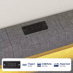 Cabecero tapizado con luces LED y estación de carga, cabecero de tela moderno para dormitorio, altura ajustable y fácil montaje, negro