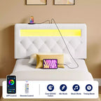 Cabecero tapizado con luces LED y estación de carga, cabecero de tela moderno para dormitorio, altura ajustable y fácil montaje, negro