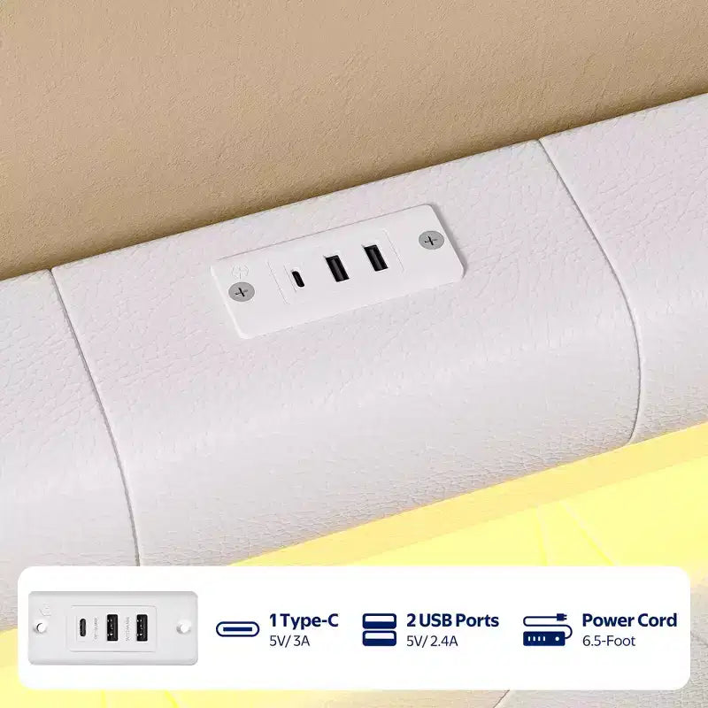Cabecero tapizado con luces LED y estación de carga, cabecero de tela moderno para dormitorio, altura ajustable y fácil montaje, negro