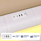 Cabecero tapizado con luces LED y estación de carga, cabecero de tela moderno para dormitorio, altura ajustable y fácil montaje, negro