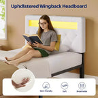 Cabecero tapizado con luces LED y estación de carga, cabecero de tela moderno para dormitorio, altura ajustable y fácil montaje, negro