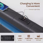 Cabecero tapizado con luces LED y estación de carga, cabecero de tela moderno para dormitorio, altura ajustable y fácil montaje, negro