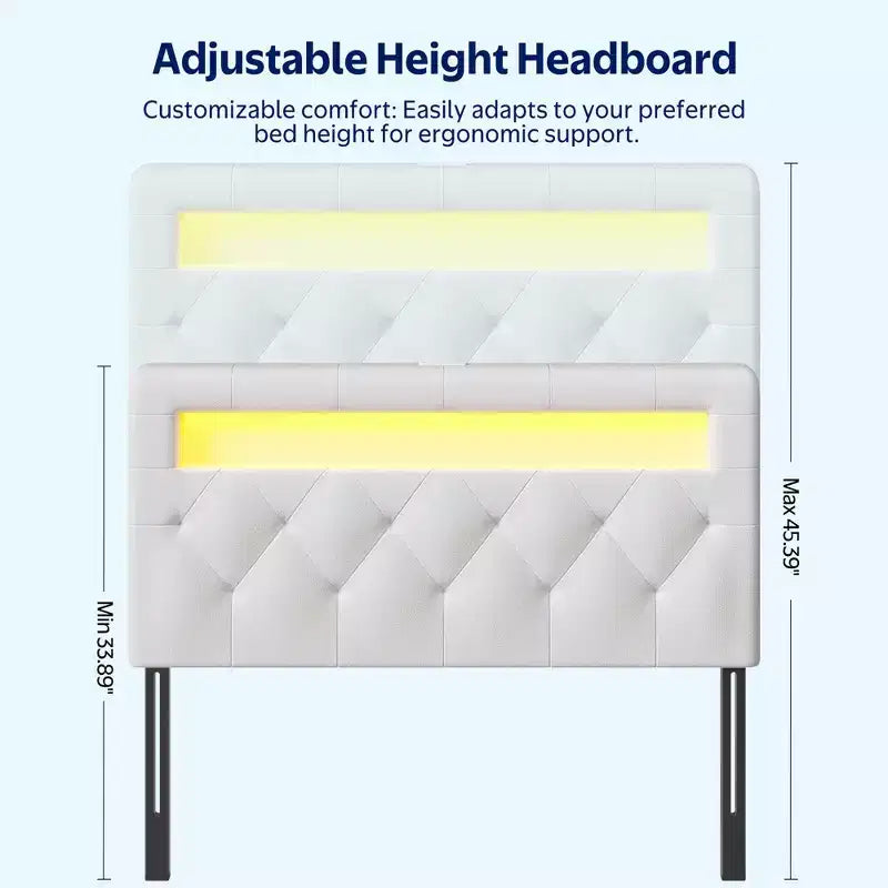 Cabecero tapizado con luces LED y estación de carga, cabecero de tela moderno para dormitorio, altura ajustable y fácil montaje, negro