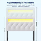 Cabecero tapizado con luces LED y estación de carga, cabecero de tela moderno para dormitorio, altura ajustable y fácil montaje, negro