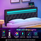 Cabecero tapizado con luces LED y estación de carga, cabecero de tela moderno para dormitorio, altura ajustable y fácil montaje, negro