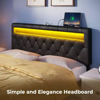 Cabecero tapizado con luces LED y estación de carga, cabecero de tela moderno para dormitorio, altura ajustable y fácil montaje, negro