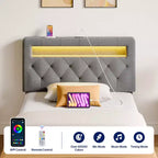 Cabecero tapizado con luces LED y estación de carga, cabecero de tela moderno para dormitorio, altura ajustable y fácil montaje, negro