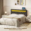 Greenstell Upholstered Headboard with LED Lights & Charging Station, Modern Fabric Headboard for Bedroom, Adjustable Height & Easy Assembly, Black