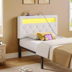 Cabecero tapizado con luces LED y estación de carga, cabecero de tela moderno para dormitorio, altura ajustable y fácil montaje, negro