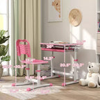Escritorio de estudio para niños con altura regulable, mesa y sillas ergonómicas para niños con construcción de MDF - Rosa