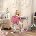 Escritorio de estudio para niños con altura regulable, mesa y sillas ergonómicas para niños con construcción de MDF - Rosa