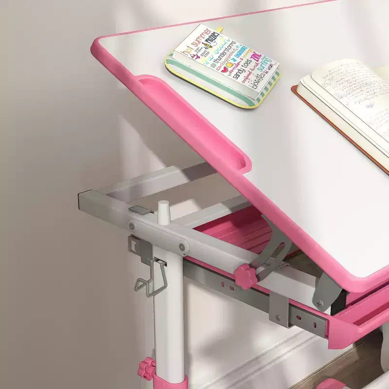 Escritorio de estudio para niños con altura regulable, mesa y sillas ergonómicas para niños con construcción de MDF - Rosa