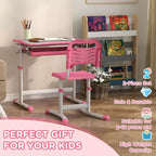 Escritorio de estudio para niños con altura regulable, mesa y sillas ergonómicas para niños con construcción de MDF - Rosa