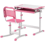 Escritorio de estudio para niños con altura regulable, mesa y sillas ergonómicas para niños con construcción de MDF - Rosa