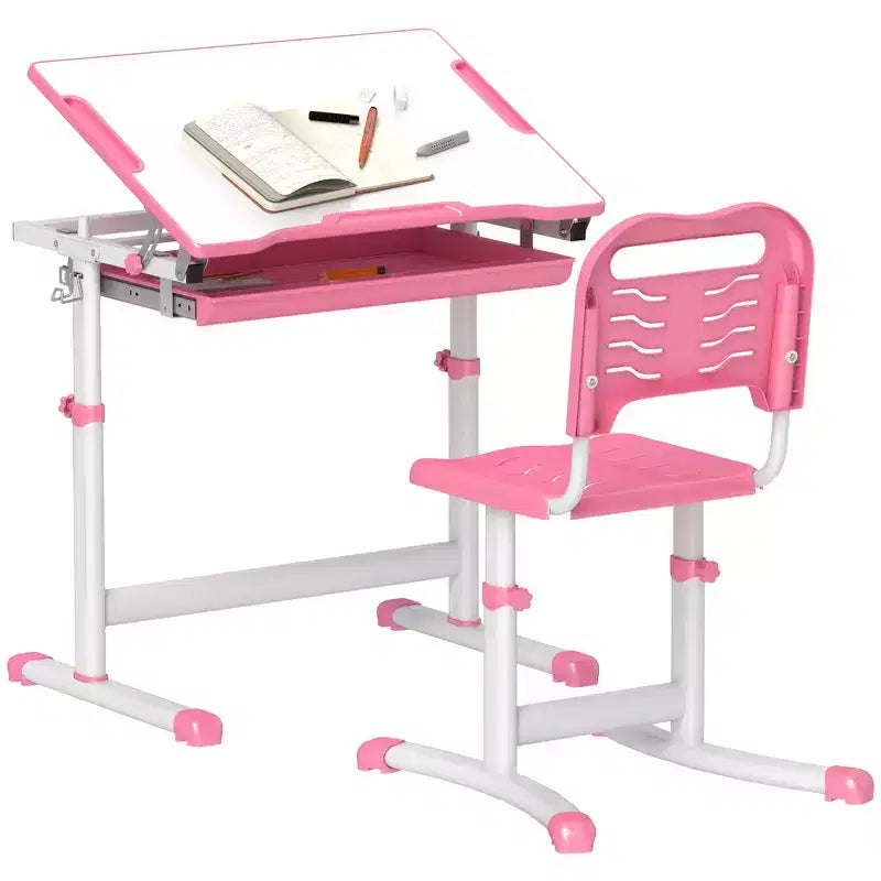 Escritorio de estudio para niños con altura regulable, mesa y sillas ergonómicas para niños con construcción de MDF - Rosa
