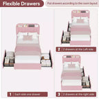 Estructura de cama con 2 cajones flexibles, estructura de cama tipo plataforma tapizada en bouclé con cabecero de estantería, cama individual para niños, no necesita somier