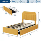 Estructura de cama con 2 cajones flexibles, estructura de cama tipo plataforma tapizada en bouclé con cabecero de estantería, cama individual para niños, no necesita somier