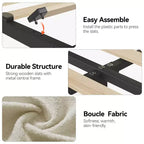 Estructura de cama con 2 cajones flexibles, estructura de cama tipo plataforma tapizada en bouclé con cabecero de estantería, cama individual para niños, no necesita somier
