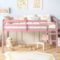 MAYEERTY Twin Loft Bed Solid Rubber Wooden with Ladder Bed Platform of Strengthened Slats Pink