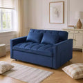 MAYEERTY Adjustable Backrest Sofa Bed Corduroy Upholstered Wooden 2 Seater Sofa Variable Bed for Living Room Blue