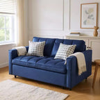 Sofá cama con respaldo ajustable, tapizado en pana, de madera, sofá biplaza, cama variable para sala de estar, azul