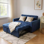 Sofá cama con respaldo ajustable, tapizado en pana, de madera, sofá biplaza, cama variable para sala de estar, azul