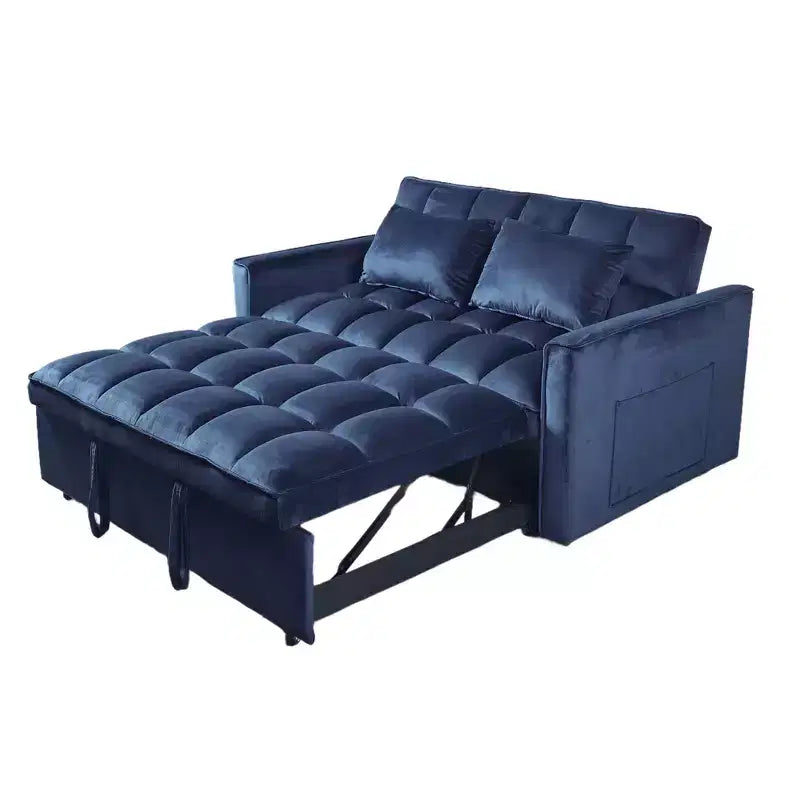 Sofá cama con respaldo ajustable, tapizado en pana, de madera, sofá biplaza, cama variable para sala de estar, azul