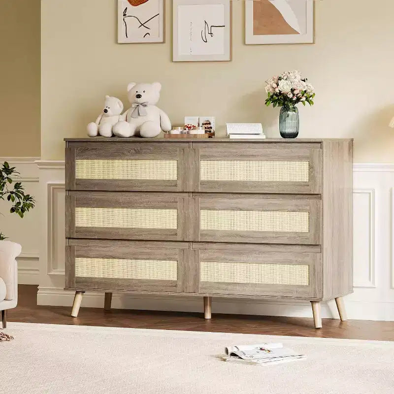 Cómodas de Madera para Dormitorio con 6 Cajones, Cómoda Ancha y Moderna para Sala de Estar, Pasillo