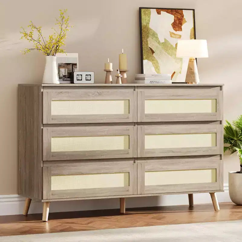 Cómodas de Madera para Dormitorio con 6 Cajones, Cómoda Ancha y Moderna para Sala de Estar, Pasillo