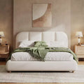 Christopher Knight Home Brady Upholstered Bed with Linen Fabric, Curved Design Headboard and Solid Wood Legs