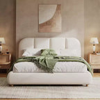 Christopher Knight Home Brady Upholstered Bed with Linen Fabric, Curved Design Headboard and Solid Wood Legs