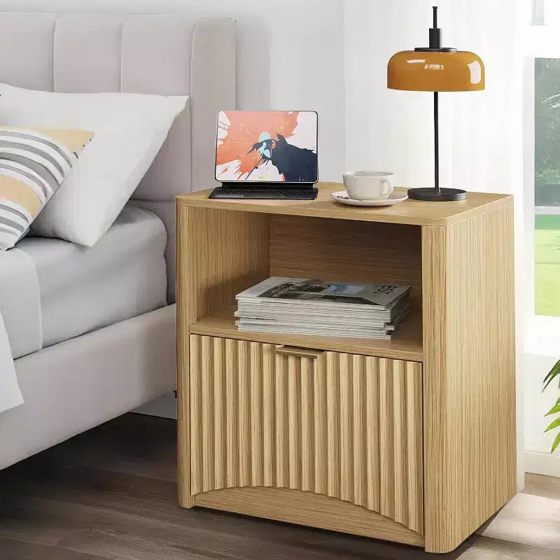 Mesita de noche estriada ancha de 22.8, mesita de noche moderna de mediados de siglo con cajón y almacenamiento, mesita de noche estriada para dormitorio, sofá, oficina