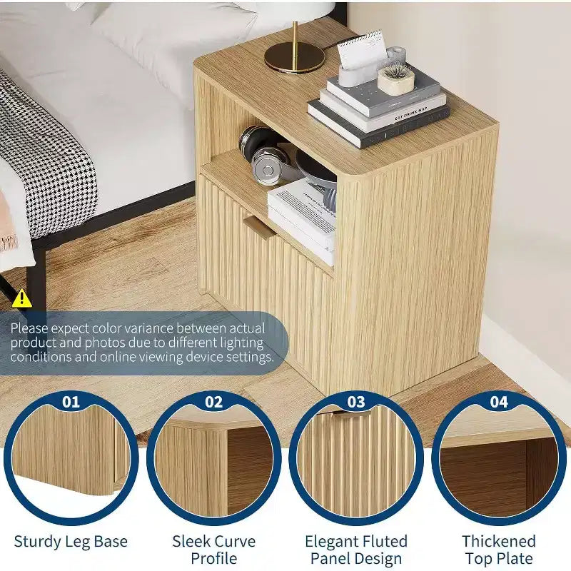 Mesita de noche estriada ancha de 22.8, mesita de noche moderna de mediados de siglo con cajón y almacenamiento, mesita de noche estriada para dormitorio, sofá, oficina
