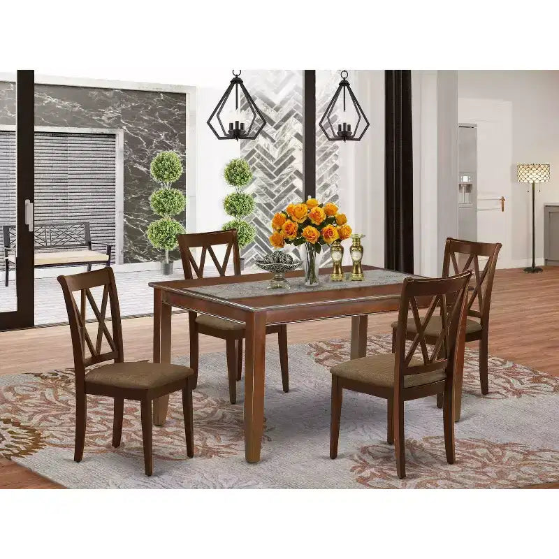 Mesa de comedor rectangular de madera maciza con acabado de caoba - Capacidad para 4 personas
