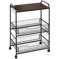 3 Tier Rolling Kitchen Cart with Storage, Kitchen Island Cart on Wheels with 2 Sliding Fruit Basket, Microwave Cart with Side Hooks for Dining Room