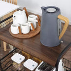 Carrito de cocina rodante de 3 niveles con almacenamiento, isla de cocina con ruedas con 2 cestas deslizantes para frutas, carrito de microondas con ganchos laterales para el comedor