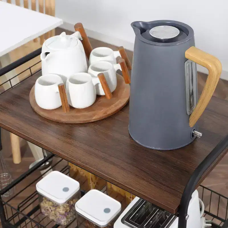 Carrito de cocina rodante de 3 niveles con almacenamiento, isla de cocina con ruedas con 2 cestas deslizantes para frutas, carrito de microondas con ganchos laterales para el comedor