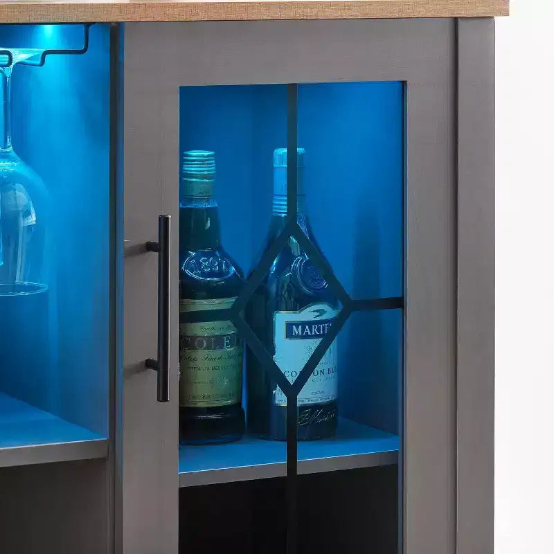 Mueble Bar para Vinos con Botellero Desmontable, Mueble para Vinos con Puerta de Malla, Mueble para Licores con Soporte para Copas, Barra de Café para el Hogar