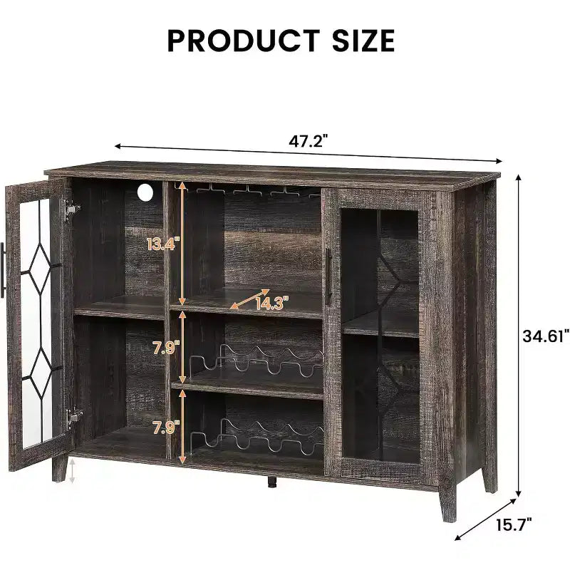 Mueble Bar para Vinos con Botellero Desmontable, Mueble para Vinos con Puerta de Malla, Mueble para Licores con Soporte para Copas, Barra de Café para el Hogar
