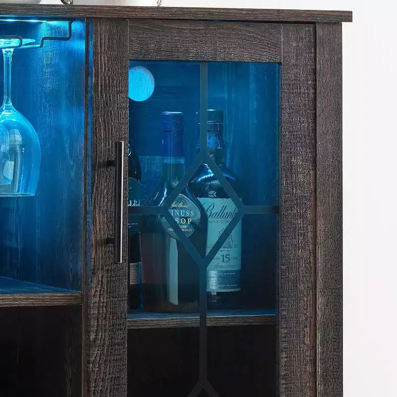 Mueble Bar para Vinos con Botellero Desmontable, Mueble para Vinos con Puerta de Malla, Mueble para Licores con Soporte para Copas, Barra de Café para el Hogar