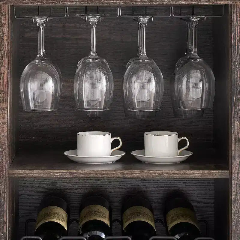 Mueble Bar para Vinos con Botellero Desmontable, Mueble para Vinos con Puerta de Malla, Mueble para Licores con Soporte para Copas, Barra de Café para el Hogar