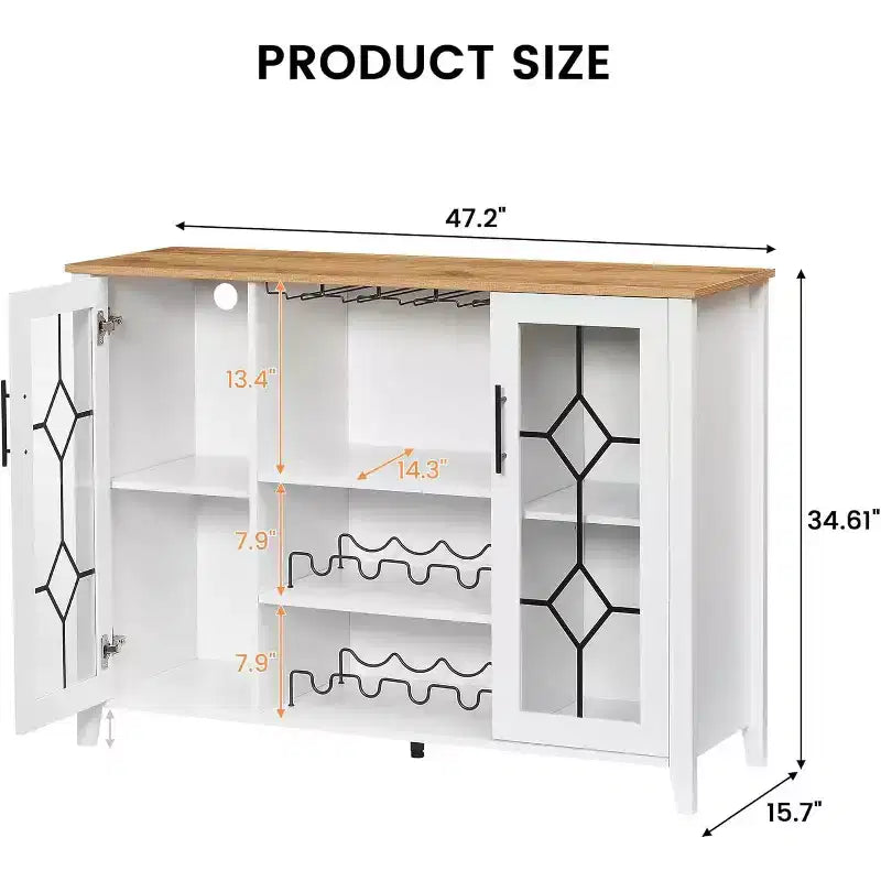 Mueble Bar para Vinos con Botellero Desmontable, Mueble para Vinos con Puerta de Malla, Mueble para Licores con Soporte para Copas, Barra de Café para el Hogar