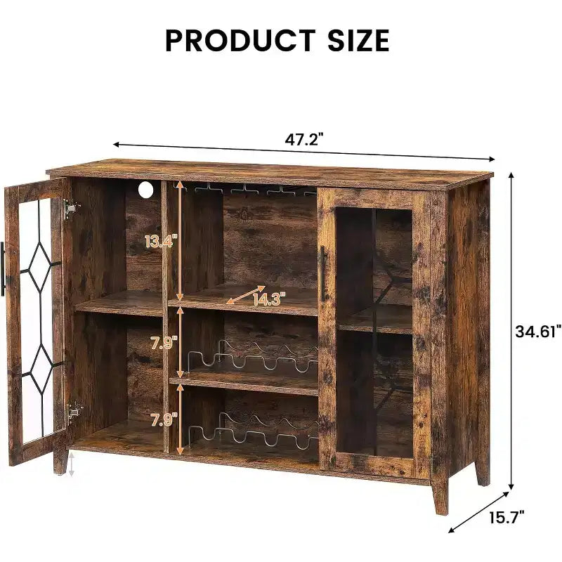 Mueble Bar para Vinos con Botellero Desmontable, Mueble para Vinos con Puerta de Malla, Mueble para Licores con Soporte para Copas, Barra de Café para el Hogar