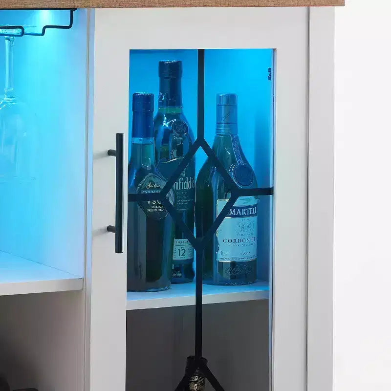 Mueble Bar para Vinos con Botellero Desmontable, Mueble para Vinos con Puerta de Malla, Mueble para Licores con Soporte para Copas, Barra de Café para el Hogar