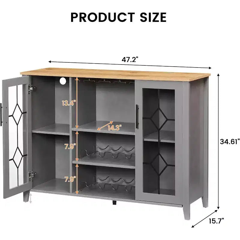 Mueble Bar para Vinos con Botellero Desmontable, Mueble para Vinos con Puerta de Malla, Mueble para Licores con Soporte para Copas, Barra de Café para el Hogar